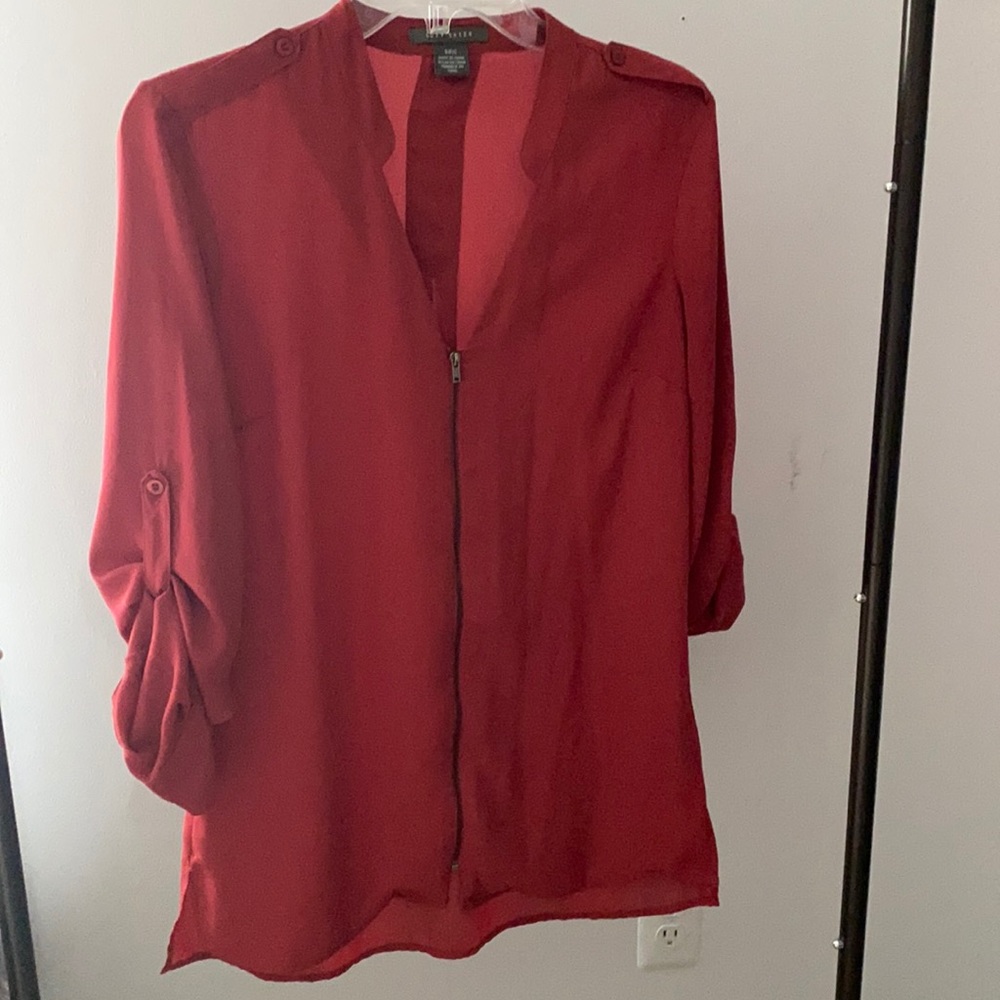 Red zip up blouse
